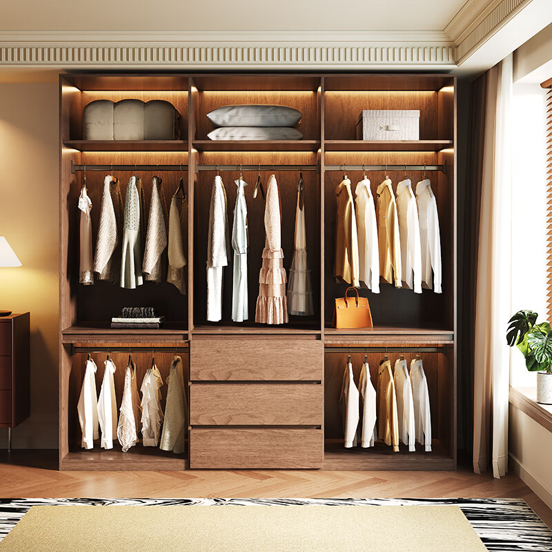 Jian Mu customized all solid wood wardrobe new style 2025 hot style home bedroom eighty or ninety door segmented handle-free oak wardrobe 2.5 meters long seven door wardrobe 2.6 meters high wardrobe + top cabinet