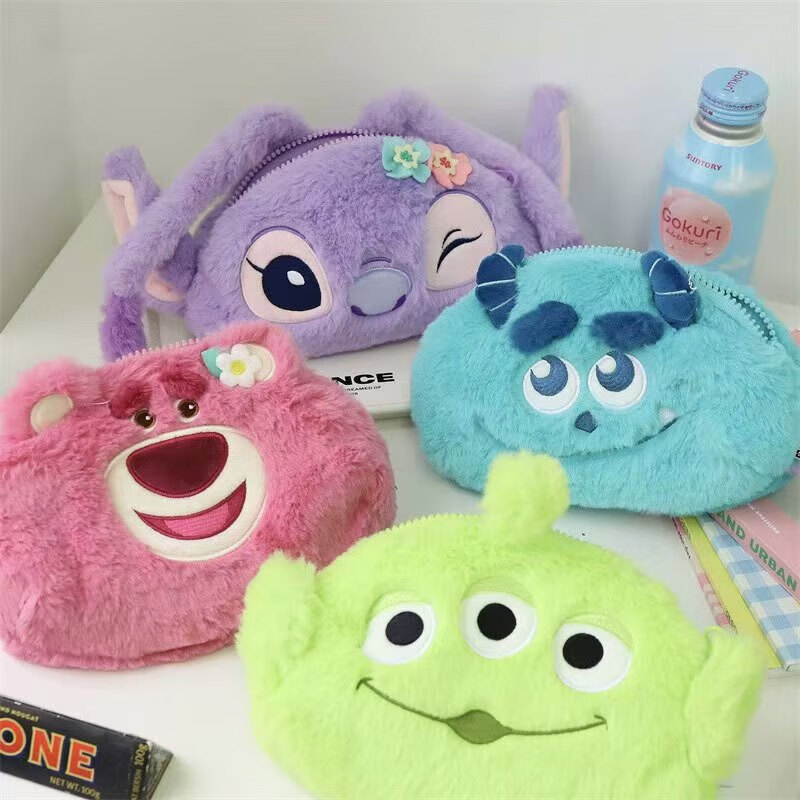 Plush double-sided cartoon storage coin purse Strawberry Bear-Big Eyes Double-sided pencil case / one size fits all