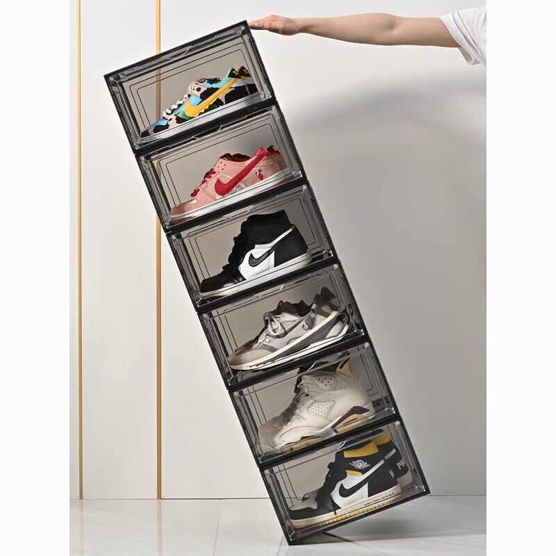 Raft core acrylic shoe box magnetically transparent transparent household shoe storage box dust-proof and oxidation-proof thickened space shoe rack shoe cabinet front door double magnetic suction multiple pieces more cost-effective transparent black 1 pack 48 size high-top shoes