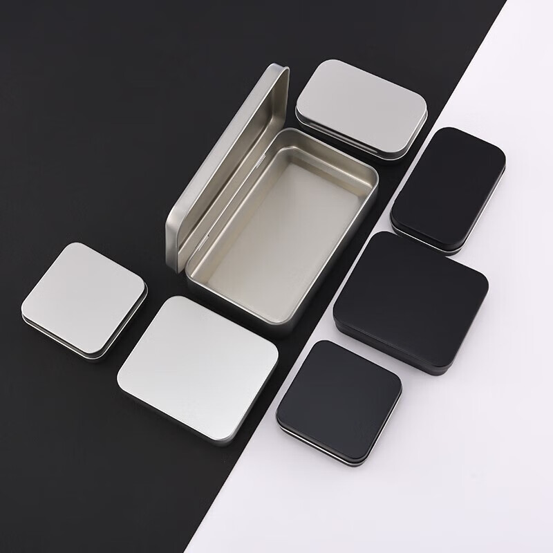 Square tinplate box U disk metal packaging box one-piece flip-top storage box pill box jewelry gift candy box portable flip-top box 15.3x9.2) silver
