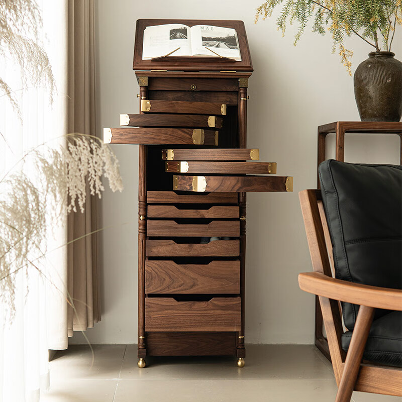 Bear House BEARSHOUSE Black Walnut Dental Cabinet 5o Adult Eastlake Dental Cabinet Tea Set Stationery Jewelry Storage Cabinet Storage Rack Dimensional Enlightenment (Ready Stock Quick Delivery)