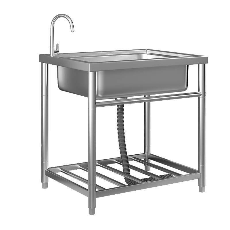 Xuan Ka Shi commercial kitchen sink 304 stainless steel wash basin with bracket integrated dishwasher household sink large single slot double slot thickened version length 80 width 45 height 75 (with hot and cold