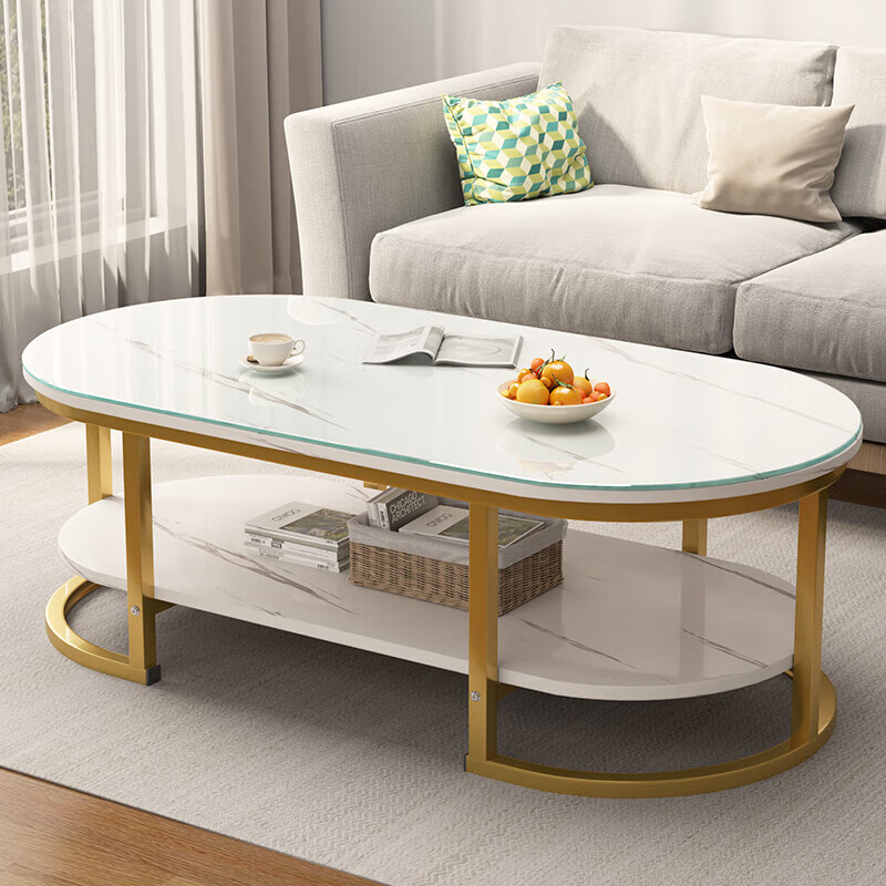 Fengpeng Yiju coffee table living room small apartment side table sofa light luxury small table modern simple round coffee table combination single layer white marble color 100*50cm