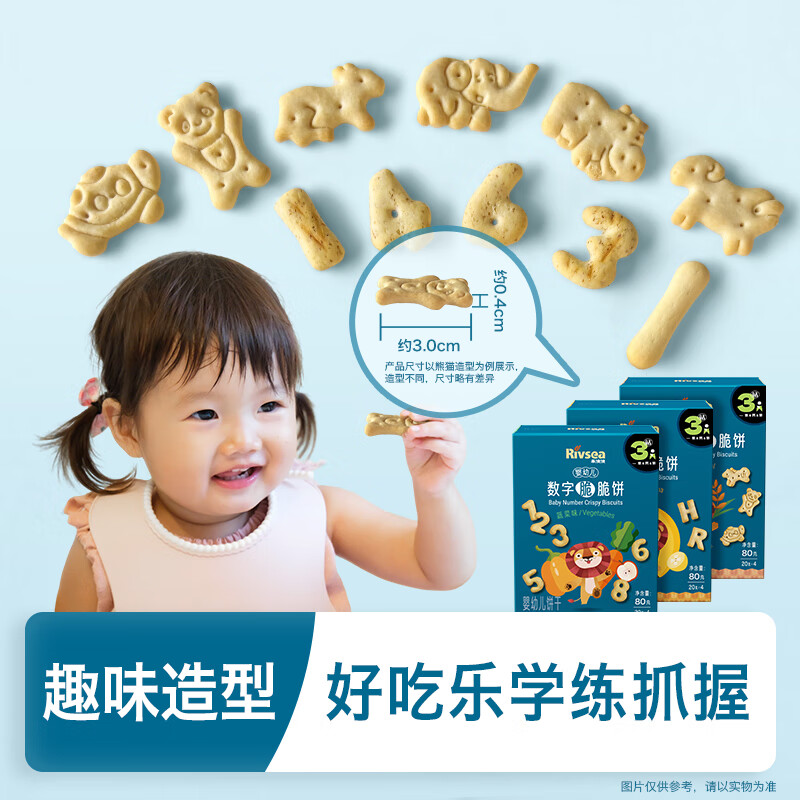 Heyangyang Infant Mini Finger Cookies Milk Flavor 80g Baby Snacks Teething Biscuits Fortified with Calcium, Iron and Zinc 6 Months+