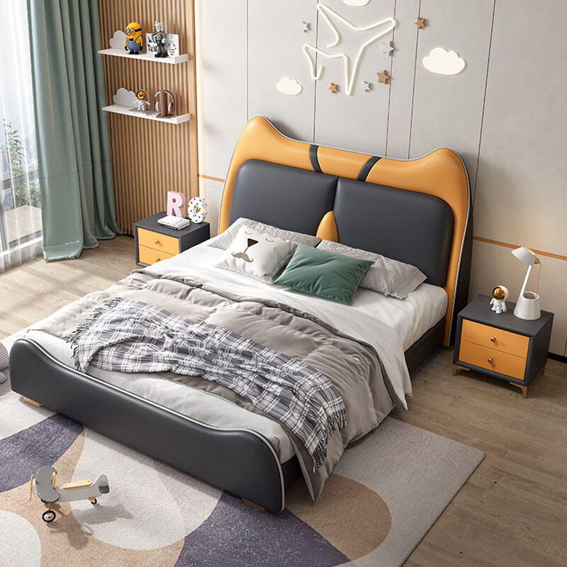 Jingxifu Children's Bed Double Bed Boy Light Luxury 1.5 Meter Leather Bed Teenage Girl Modern Simple Princess Single Bed Single Bed Please Note Color - Delivery to Home 1500mm*2000mm Frame Structure