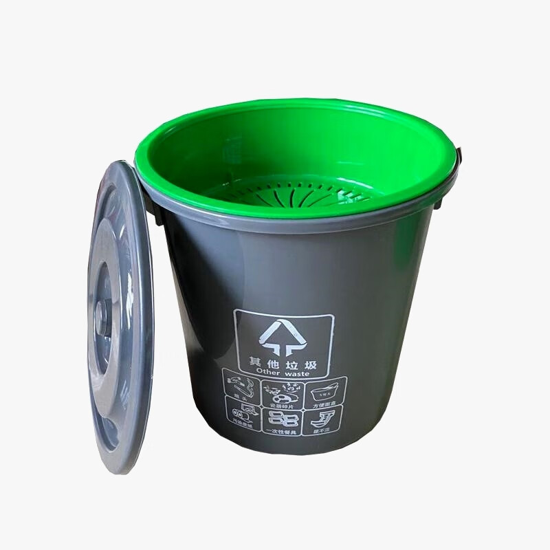 Swill bucket canteen swill separation bucket kitchen waste drain bucket commercial kitchen wet and dry trash can portable tea filter slag bucket restaurant rice 10L round green with lid 27*26cm