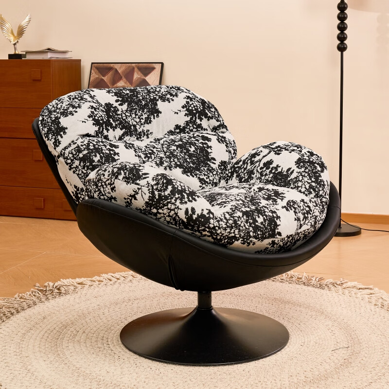 Flower Garden Eggshell Chair Rotatable Bedroom Leisure Chair Lazy Sofa Removable and Washable Recliner Retro Single Sofa Chair Seat Ink Forest (Single Chair) Removable and Washable Doll Cotton Model