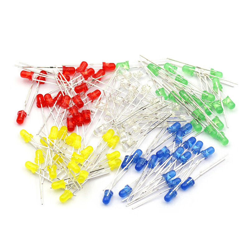 Dafuri 3mm 5mm LED small bulb light-emitting diode F3F5 red, green, yellow, blue and white in-line indicator bead component package 5mm red, yellow, green, white and blue 5 colors, 20 pieces each, 100 pieces in total