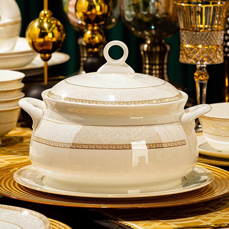 GIOIO high-end ceramic tableware set gift box European style high-end luxury ceramic bowl and plate combination household dishes and plate set 3 8-inch rice plates + 1 spare