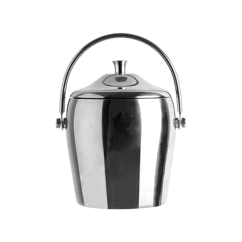Ruolin double-layer stainless steel ice bucket filled with ice cubes household red wine champagne bucket style ice storage insulation bucket with lid storage bucket ice storage bucket large silver