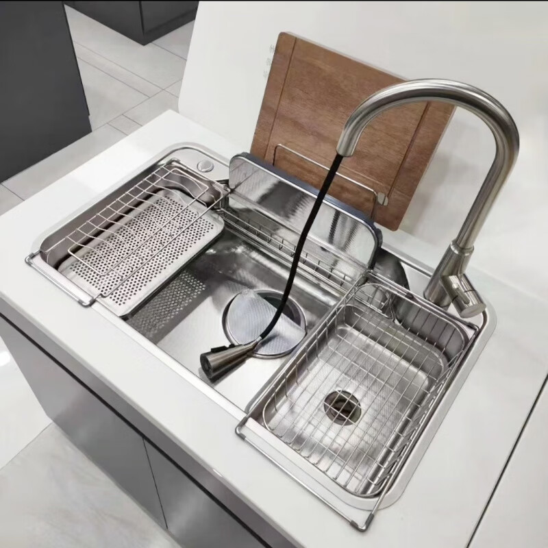 FANCYCHIC1272 people collect Japanese 3D embossed Lixil flat embossed sink SUS304 embossed large single tank multi-functional water fashion classic 8048 package A Moen pull-out faucet 80*48 nanometer silver