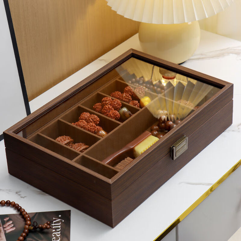 Wooden jewelry box toy storage box walnut bracelet lion head beads large capacity collection dust-proof display gift box antique style walnut 9 grid toy bracelet jewelry box