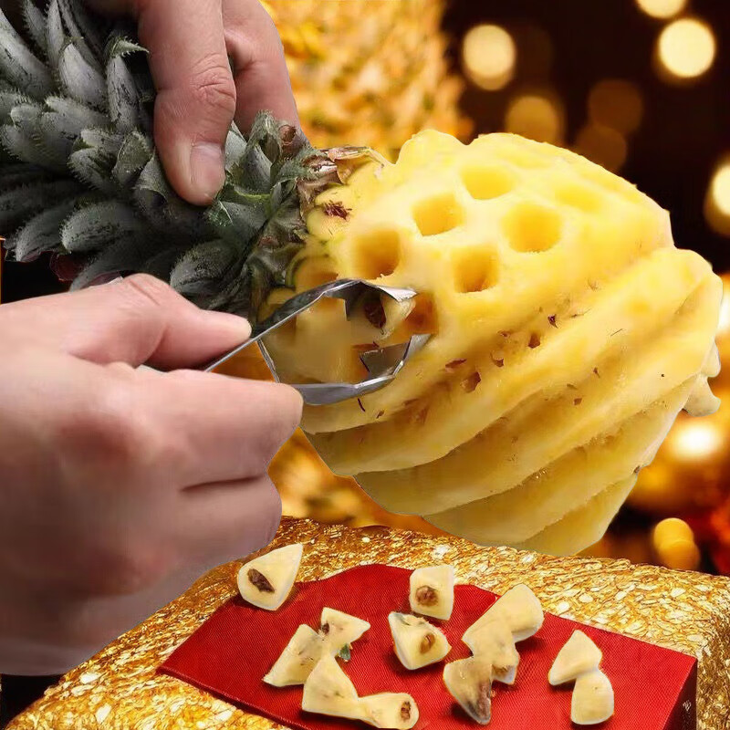Cong First Floor Pineapple Knife Peeler Stainless Steel Pineapple Peeling Artifact Pineapple Special Knife Eye Clamp Peeling Pineapple Knife Fruit Scimitar Stainless Steel Pineapple Tools Wooden Handle 4-piece Set