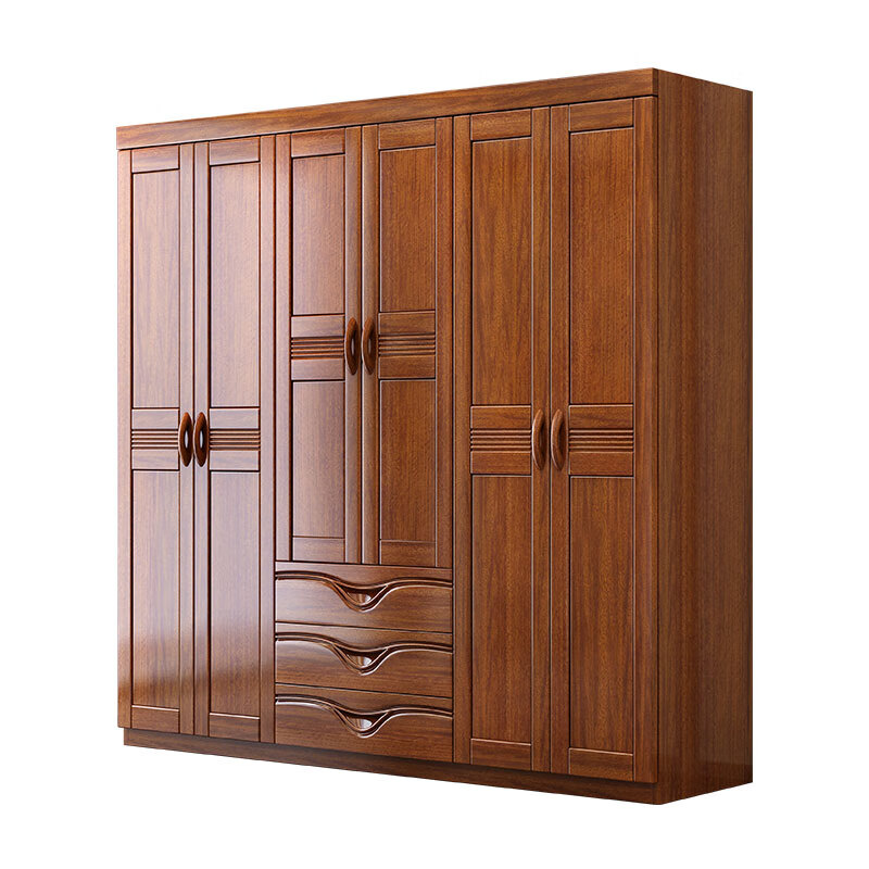 Mu Tisen new Chinese style walnut solid wood wardrobe three doors four doors five doors six doors double door large wardrobe storage bedroom furniture six door wardrobe