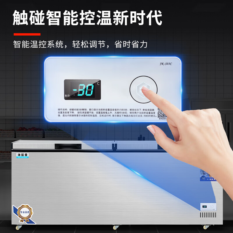 Aquamarine Freezer Commercial Large Capacity High-end Brushed Silver Horizontal Freezer Refrigerated Freezer Display Cabinet Home Dual Temperature Commercial Large Capacity Freezer Commercial Large Freezer 1588 Single Temperature Intelligent Digital Display (Brushed Silver Luxury Model)