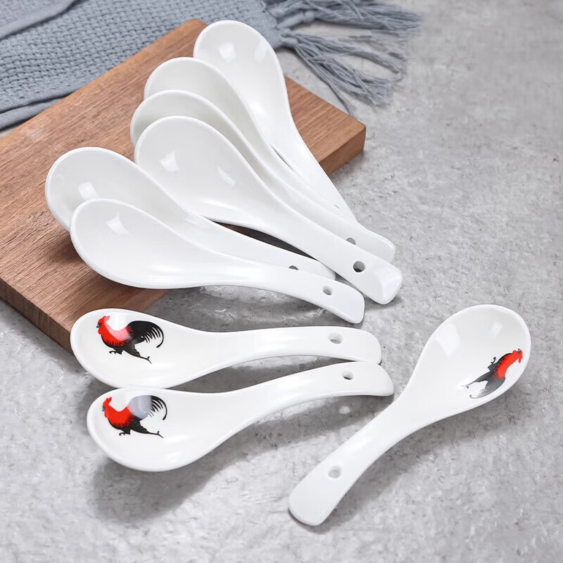 Blue color pure white small spoon restaurant hotel hotel special curved spoon ceramic spoon commercial thickened three curved spoon two needle spoon three curved spoon 1 piece set