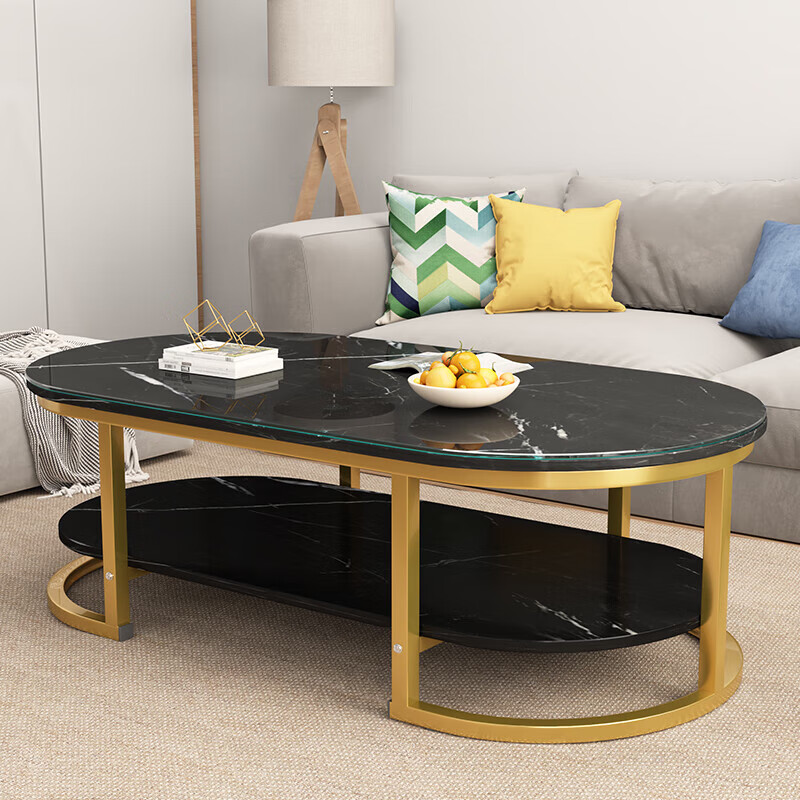 Fengpeng Yiju coffee table living room small apartment side table sofa light luxury small table modern simple round coffee table combination single layer white marble color 100*50cm