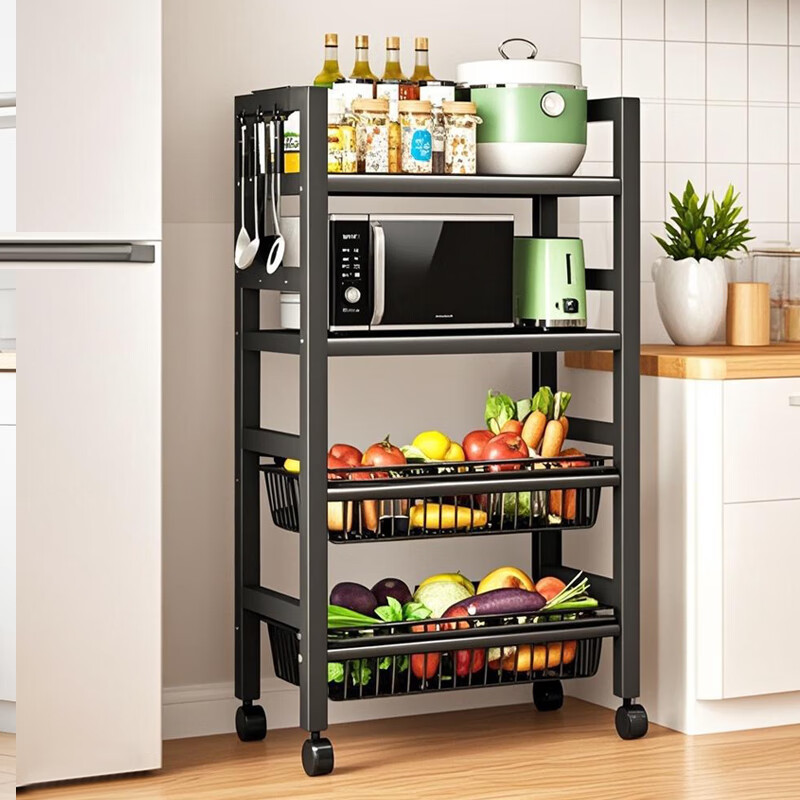 Zhuobo kitchen rack floor-standing storage rack storage rack balcony small shelf BH12 three layers 50cm wide black