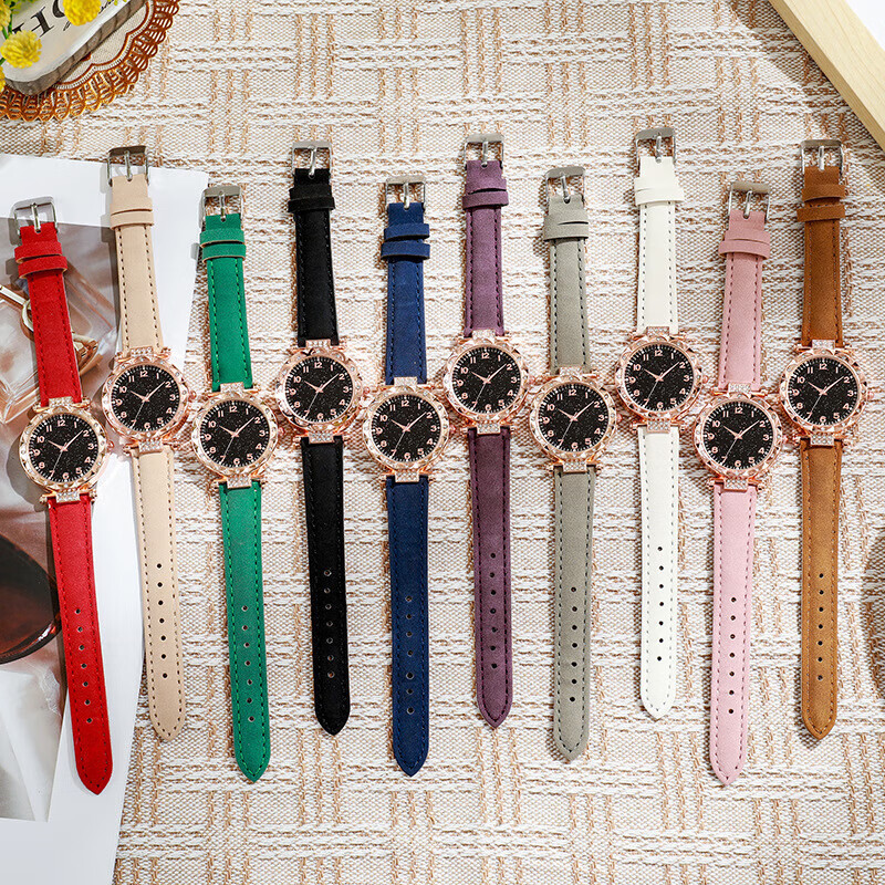 Matte Leather Ladies Watch Digital Luminous Student Quartz Watch Green