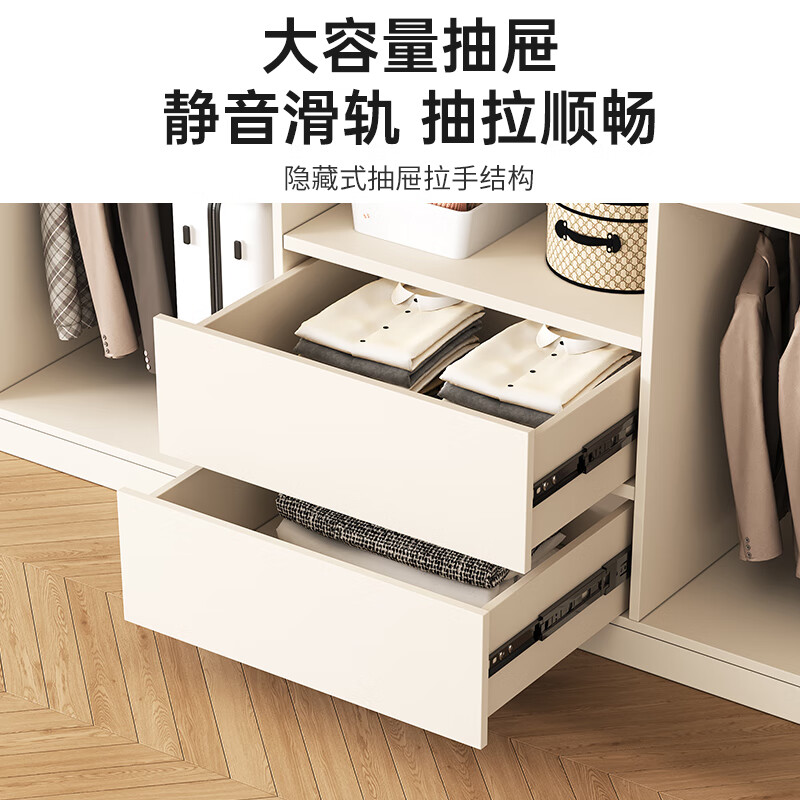 Zi Cong package installation solid wood wardrobe customizable bedroom wardrobe light luxury cream style storage wardrobe new storage four door 1.6 meter wardrobe (recommended by the store manager)