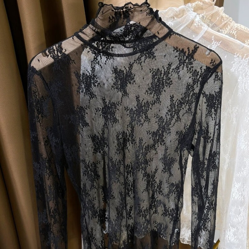 Fubec Thin High Collar Lace Inside Small Shirt for Women Spring and Autumn 2025 New Fungus Edge Mesh Base White One Size
