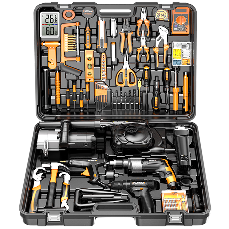 Komax Tool Box Full Set Impact Drill Hand Electric Drill Electric Hand Tool Set Household Hardware Set Electrician Woodworking Repair God of War Set