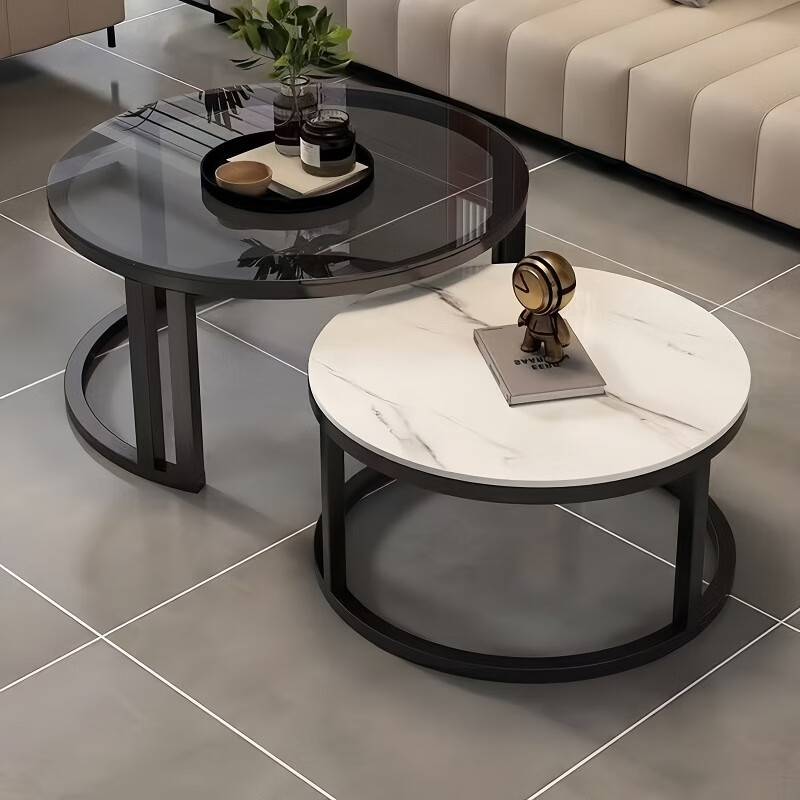 Gupujia coffee table living room small apartment modern simple slate light luxury glass round hospitality tea table balcony small side table