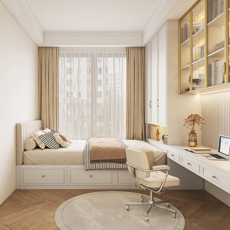 Sophia tatami small apartment bed cabinet integrated light luxury style bed wardrobe bookcase combination integrated second bedroom whole house customization membership bonus (consult customer service to enjoy discounts)