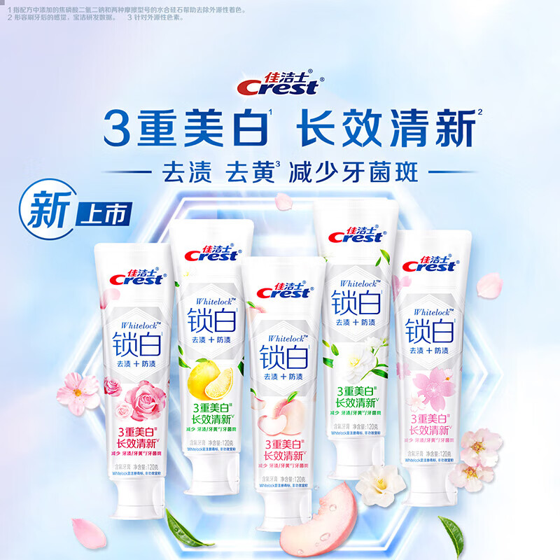 Crest Lock White Tea Fragrance Whitening Toothpaste Clears Breath and Removes Teeth Stains 3 Tubes Total 360g Best Sellers Jingdong Self-operated