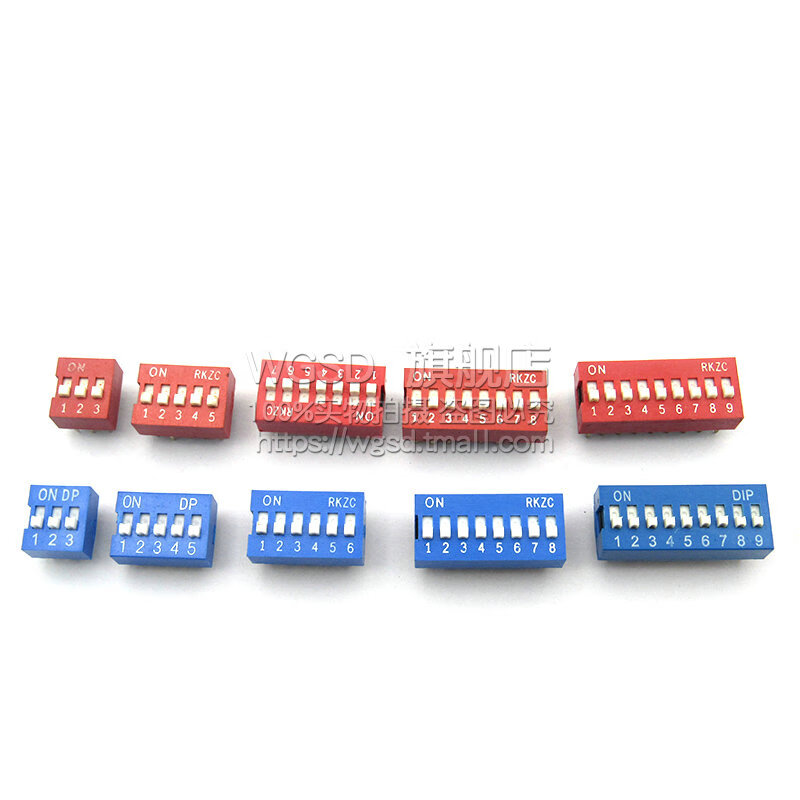 Dafuri DIP switch toggle side dial flat dial coding patch 2P 4 5 6 8 9 10 bits 2.54mm red, blue and black 2.54mm straight plug 1 bit blue (5 pcs)