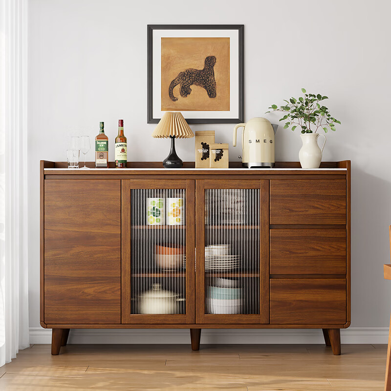 Mexueer customized sideboard against the wall integrated storage cabinet double-layer multi-functional wine cabinet storage cabinet new Chinese tea cabinet cabinet all solid wood lower cabinet 100CM long imported antibacterial slate