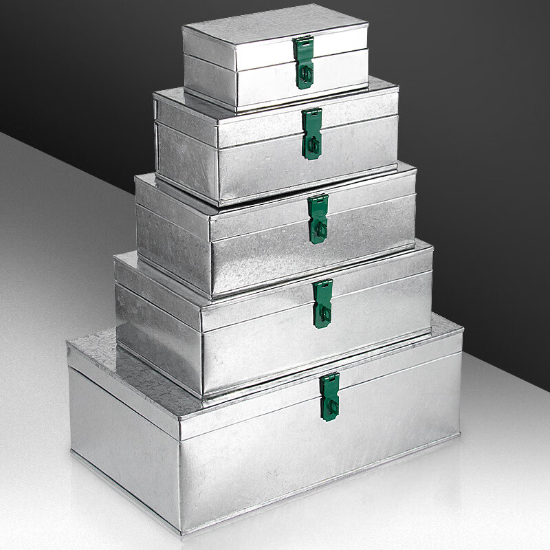 Meikejie galvanized sheet take-out box with lock storage box storage carpentry portable iron box large iron hardware tool box No. 1 storage box tin box + lock
