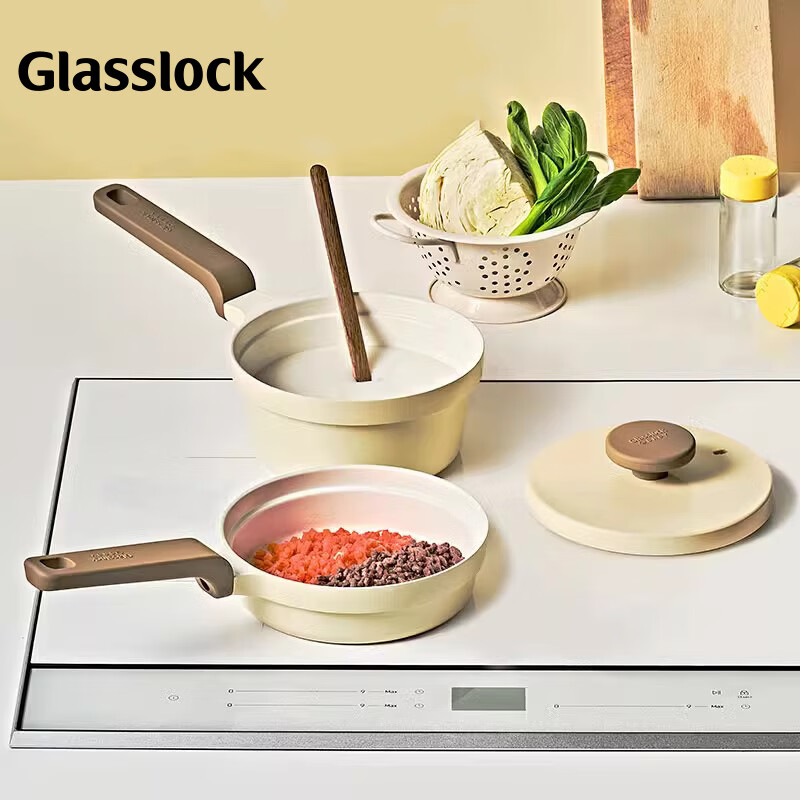 GLASSLOCK small milk pot, baby food supplement, baby small cooking pot, non-stick pan, frying and cooking, multifunctional one-person porridge and instant noodle pot