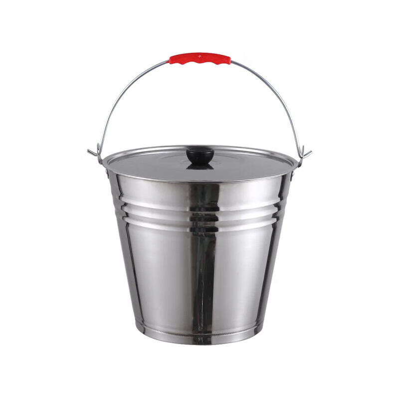 Ruolin stainless steel bucket portable ice bucket kindergarten trash can with lid oil bucket iron bucket home kitchen canteen thickened extra thick 30cm bucket 10L without lid with water spoon