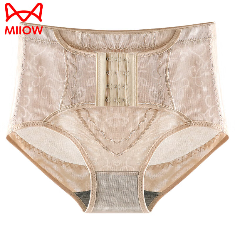 MiiOW mid-low waist tummy control pants, tummy control all-in-one underwear, pure cotton crotch lift, slimming waist, large size body shaping pants, black + black, value-for-money two-pack L, recommended 95-110 catties, check the table for card size