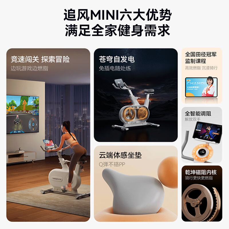 Lijiujia Zhuifeng MINI spontaneous electric bicycle home cycling exercise bike indoor aerobic cycling racing Moonlight White-self-generating exclusive version kinetic energy recovery game racing immersive reality