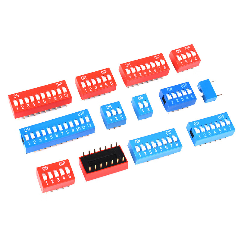 Zejie DIP switch flat dial direct plug DS-1P2P3P4P5P6P7P8P10P12 bits 2.54mm red blue dial red 1 bit (5 pieces)