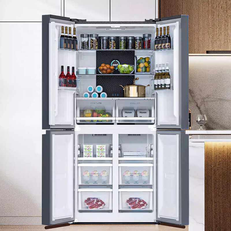 Royalstar 360/586 liter cross-door air-cooled frost-free refrigerator household first-class energy efficiency energy-saving dual-frequency double-cycle ultra-thin embedded refrigerator four-door French folio static storage 586 liters of ash first-class three-frequency variable temperature zone for mothers and infants full space odor purification