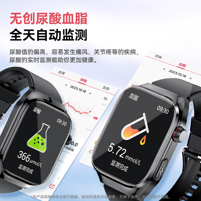 GEYOR high-end gift, non-invasive blood sugar monitoring watch, accurate blood pressure and blood lipid monitoring, smart health watch, uric acid, blood oxygen, heart rate, ECG, one-click micro-physical examination, black leather scientific research version, blood sugar, uric acid and blood lipid monitoring + high-definition call + five internal organs monitoring