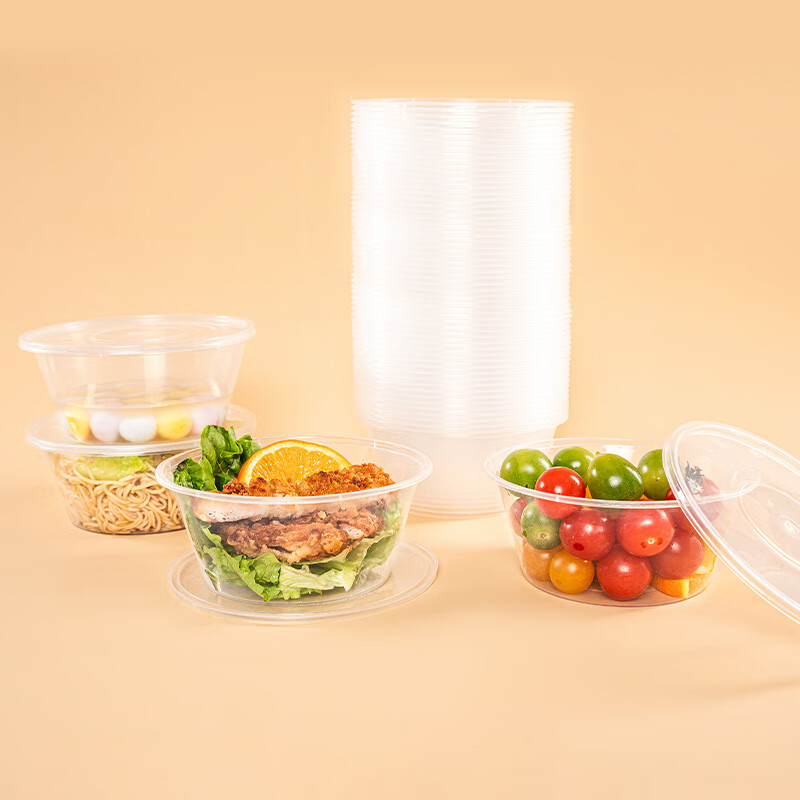 Forty thousand kilometers disposable meal bowl lunch box fast food box round thickened take-out lunch box with lid packing box 750 type 50 sets