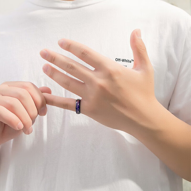 Titanium steel temperature-sensitive electrocardiogram ring ring female heartbeat couple stainless steel ring temperature-sensitive ring red and black No. 11