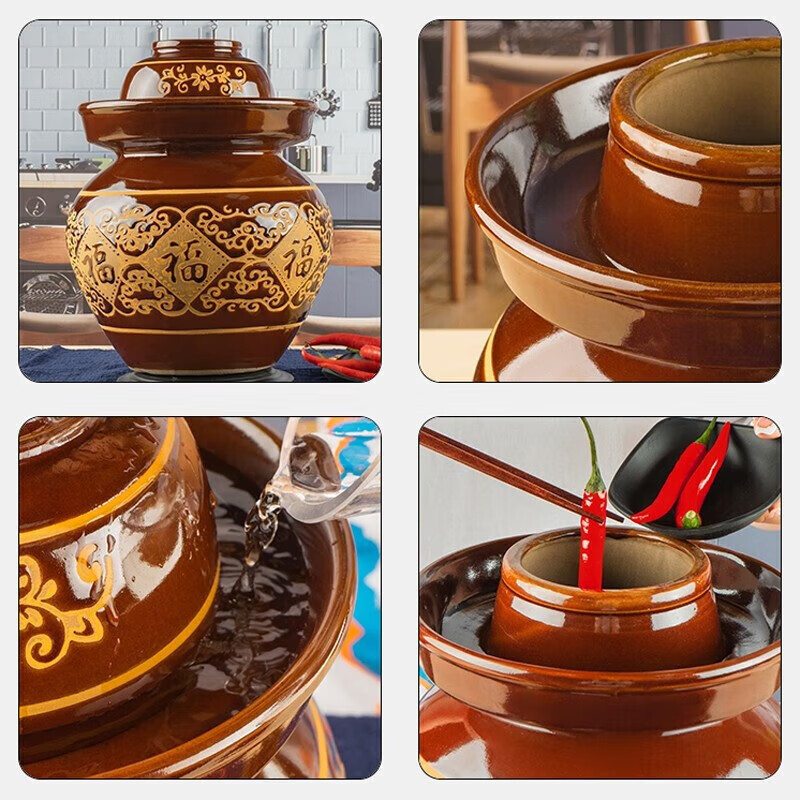 Wild Pigeon Sichuan Pickle Jar Jingdezhen Ceramic Household Covered Earthenware Old-fashioned Pickle Jar Pickle Pickle Jar Jar 22 catties Water Capacity Thickened Version With Inner Cover