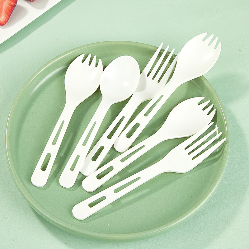 SHUANG YU disposable forks and spoons 50 pieces individually packed corn-based plastic spoons and cutlery fruit cake ice cream forks and spoons