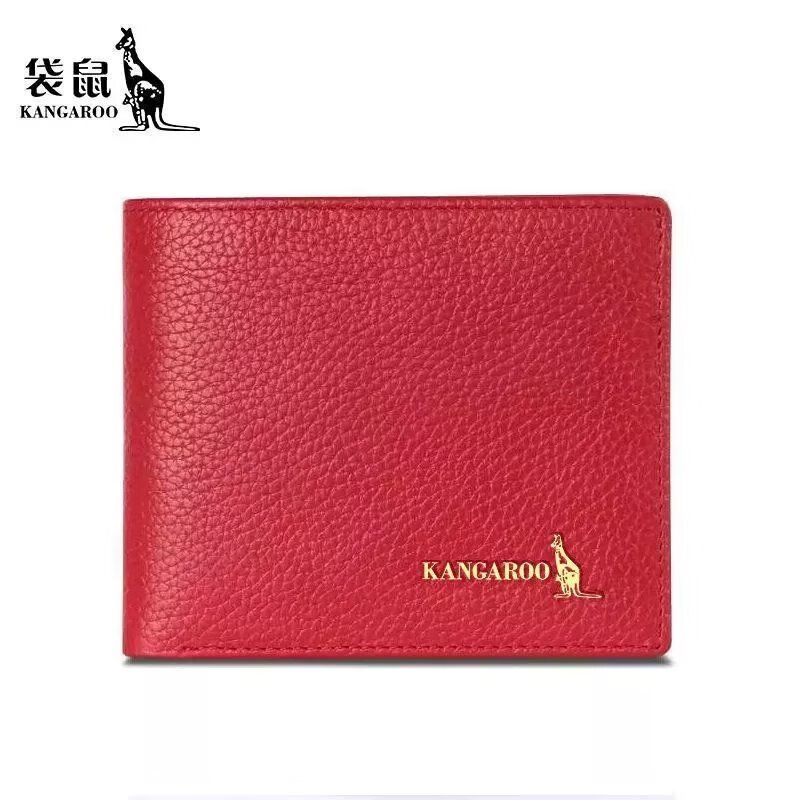 Kangaroo (KANGAROO) Brand Women's Wallet Genuine Leather Short Wallet 2024 Chinese Valentine's Day Small Cute Simple Student Folding Wallet Pink-Horizontal Style