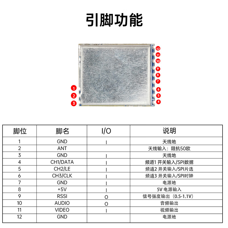 RX5808 wireless audio and video receiving module SPI control receiver remote control helicopter 5.8G reception without audio_switch control