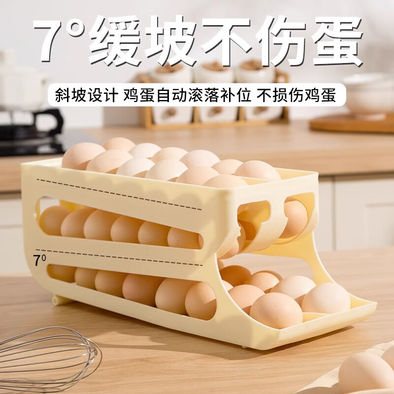 Xincong rolling egg storage box kitchen multi-layer oblique automatic egg rolling device refrigerator side door egg tray special crisper box transparent color 1 pack can hold about 60 eggs