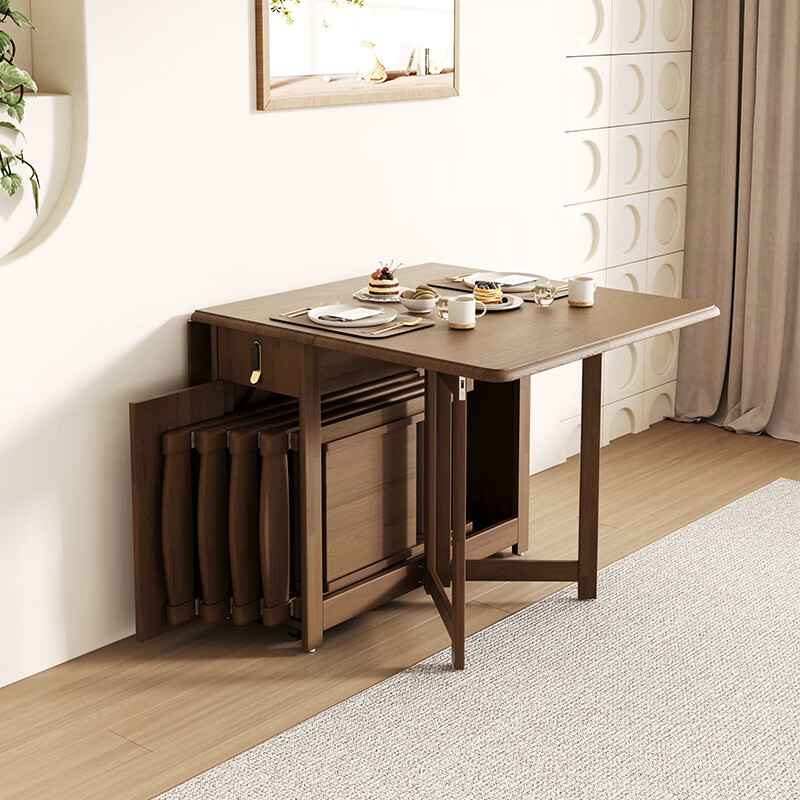 Foldable dining table modern minimalist home dining table Nordic all solid wood dining table folding dining table small apartment chair combination 1.45 meters solid wood dining table + sideboard + 4 chairs