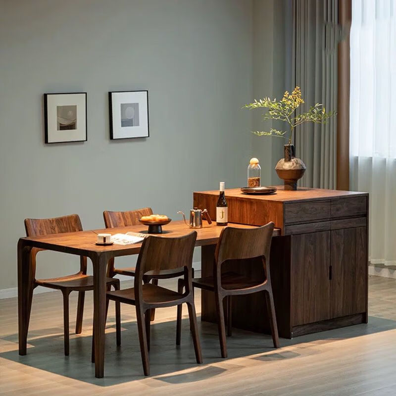 Yusenyi North American black walnut one-piece retractable island dining table household solid wood bar multi-functional storage cabinet sideboard supports customization/material/color/size