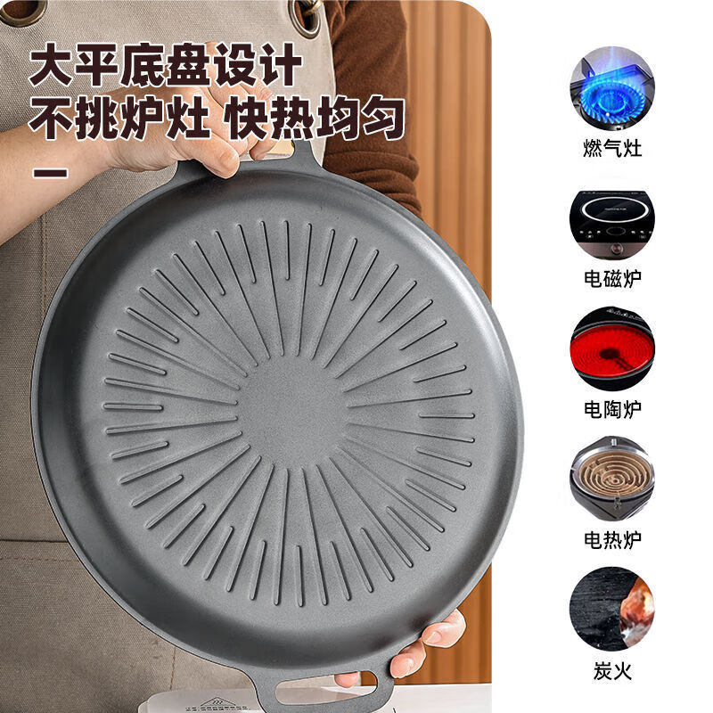 Medical stone barbecue plate household non-stick pot Teppanyaki Korean barbecue pot induction cooker cassette stove outdoor baking pan Sunflower baking pan 28cm