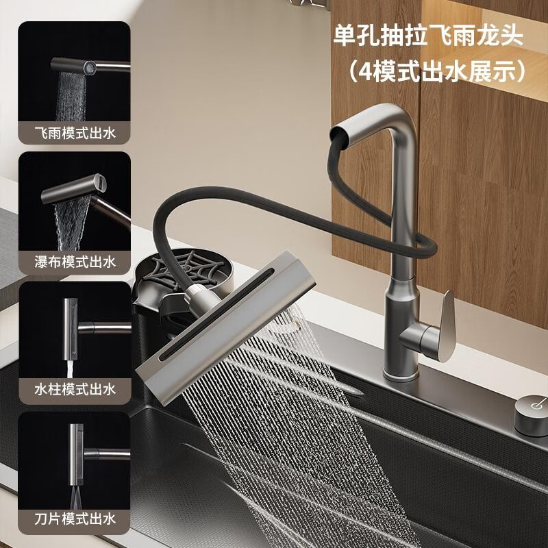 TOTO left drainage household sink 304 stainless steel under-counter washbasin millet honeycomb gun gray large single tank thickened 5MM left row C1-7545